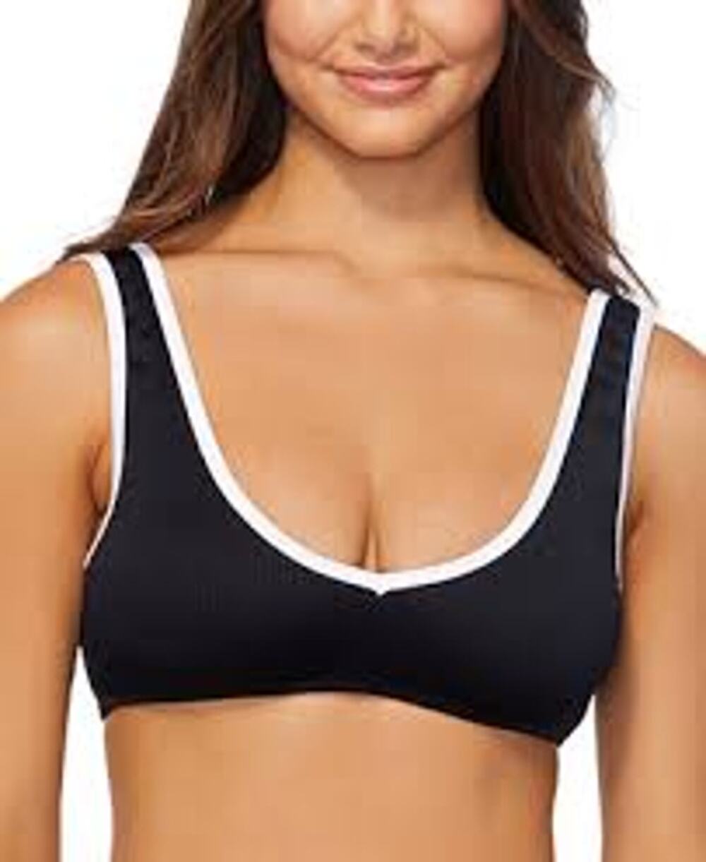 Raisins Juniors Shore Colorblocked V-Neck Ribbed Bikini Top Size XL Black White